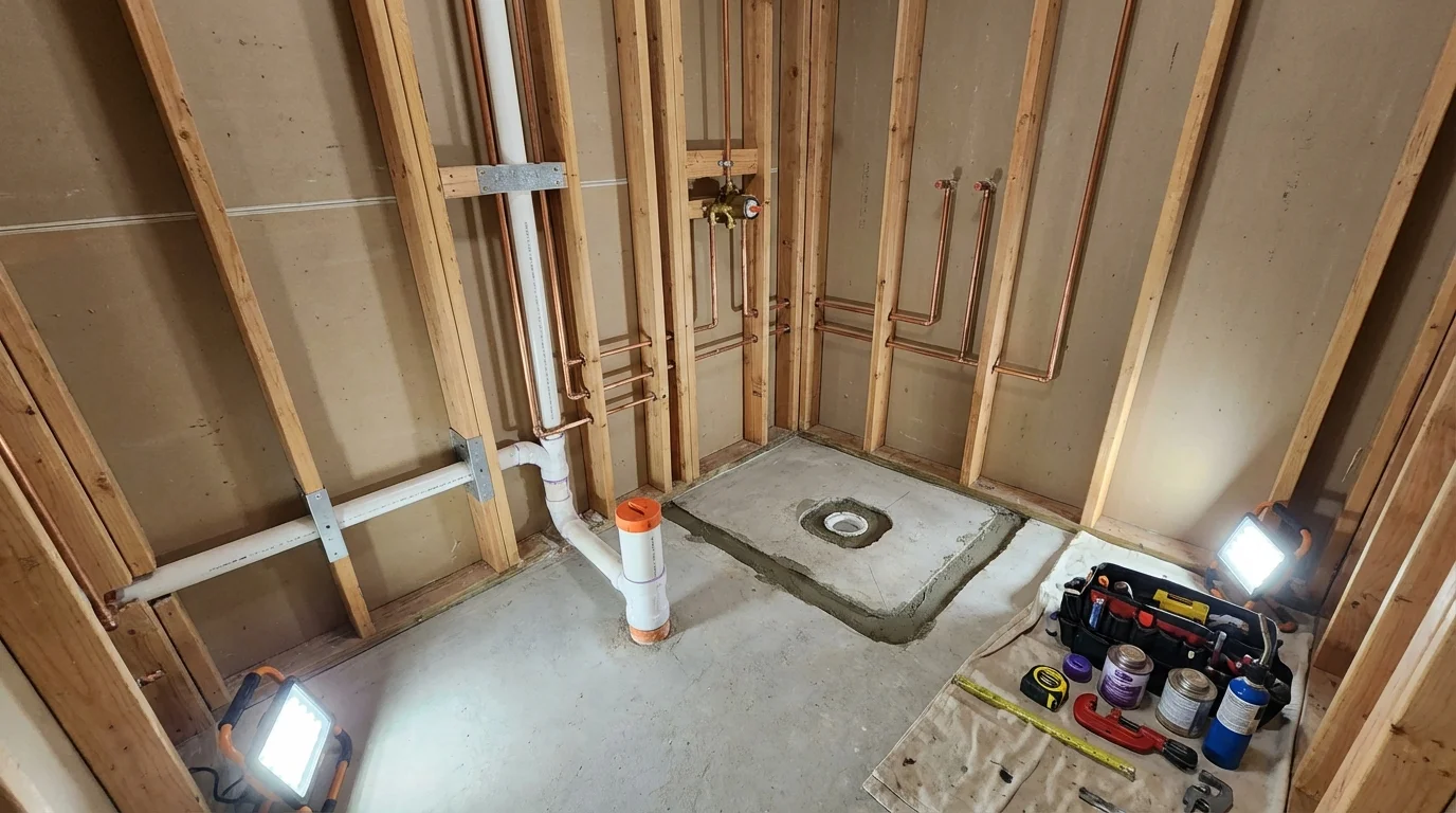 Bathroom rough-in plumbing during remodel by Johns Plumbing LLC in Wylie