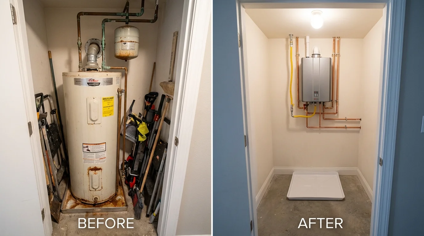 Tank water heater versus wall-mounted tankless unit comparison for Wylie, TX homeowners
