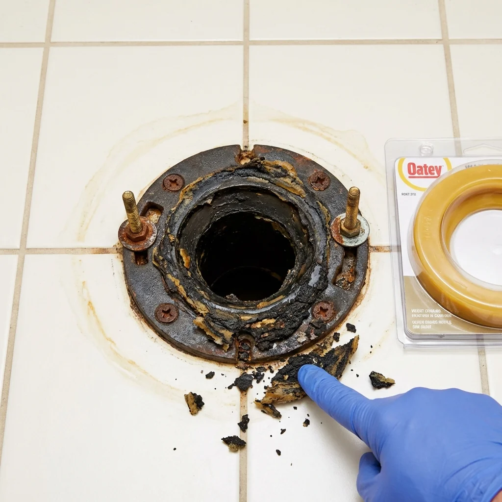 Failed wax ring showing water seepage at the base of a toilet in a Wylie, TX home