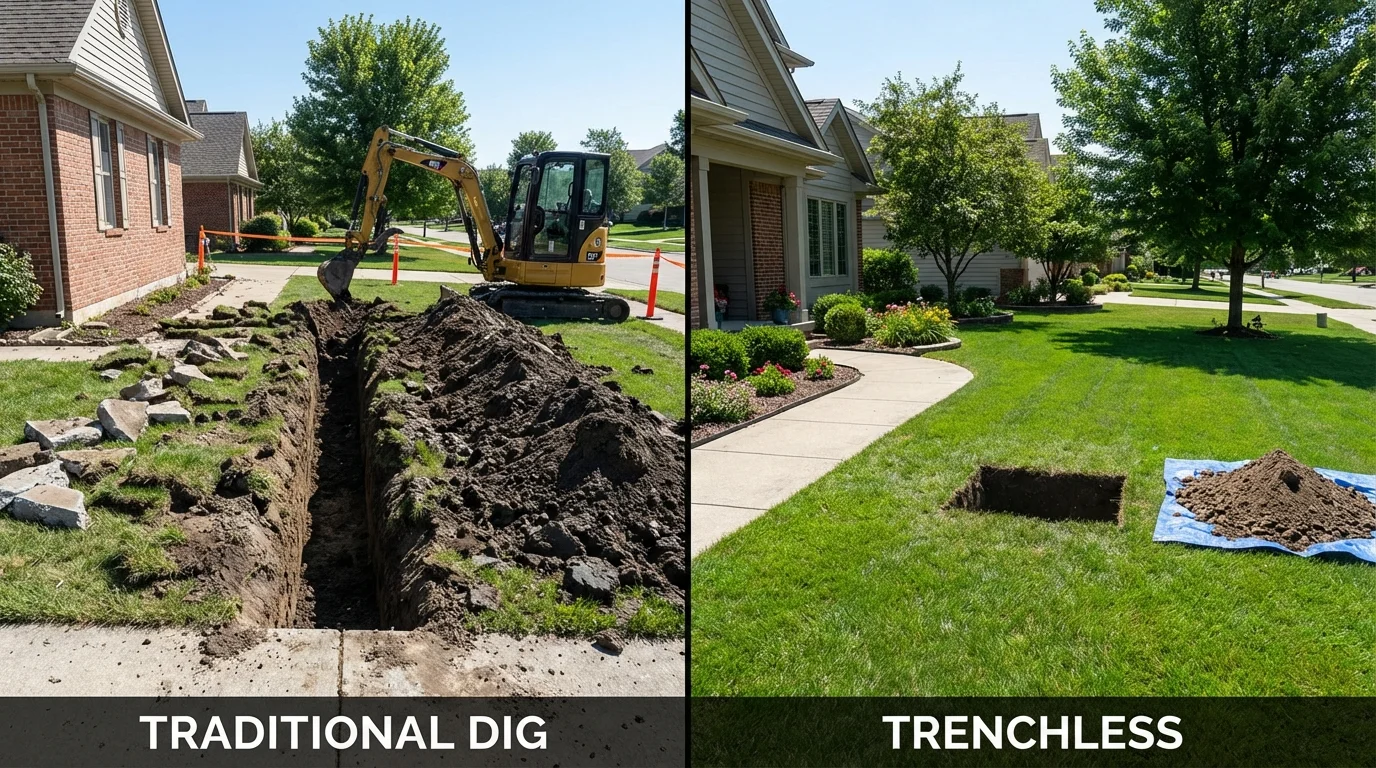 Trenchless sewer repair with minimal yard damage versus traditional excavation in Wylie, TX